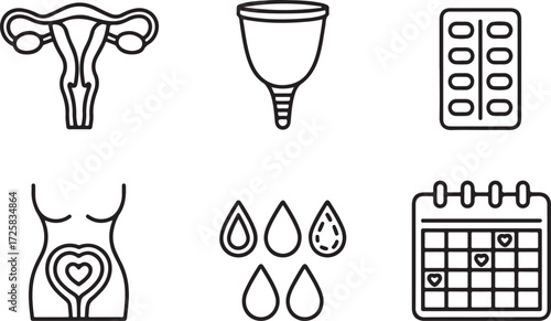Menstrual health awareness A minimalist line art illustration of reproductive system, and cycle concepts