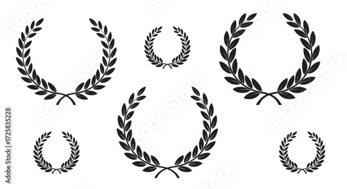 Black ink laurel wreath decorative illustration set