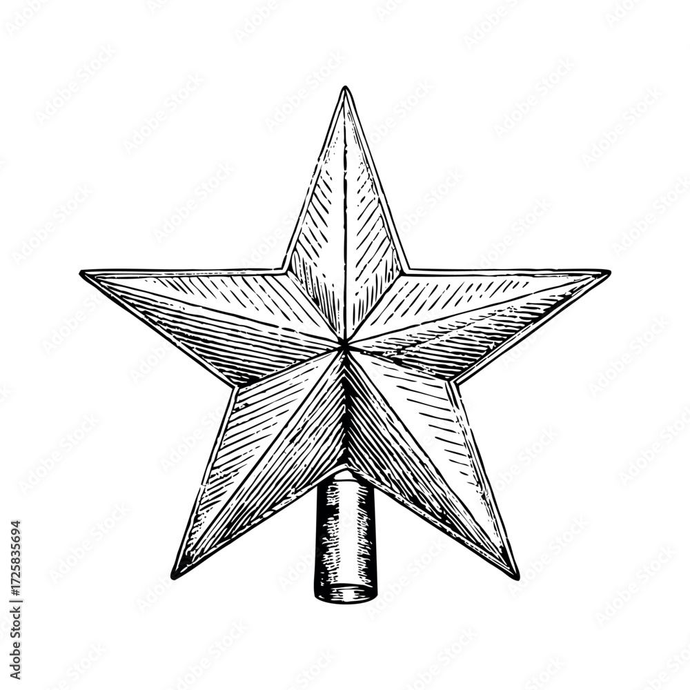 Obraz premium Christmas star tree topper in vintage hand drawn style