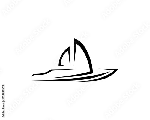 BLACK AND WHITE ILLUSTRATION OF A SHIP DESIGN UNDER SAIL
