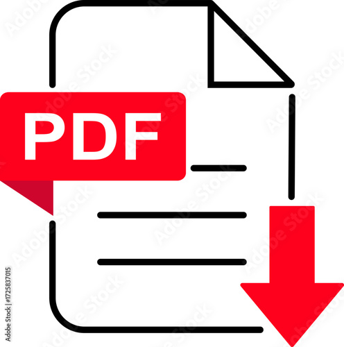 PDF file format icon. PDF file download symbol isolated on transparent background. Format for documents, texts, images, vector illustration.