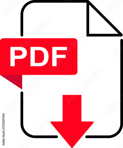 PDF file format icon. PDF file download symbol isolated on transparent background. Format for documents, texts, images, vector illustration.