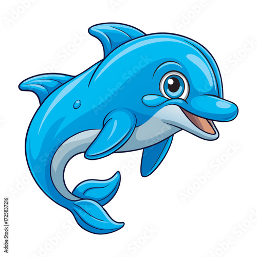 Cartoon dolphin with blue skin and white belly