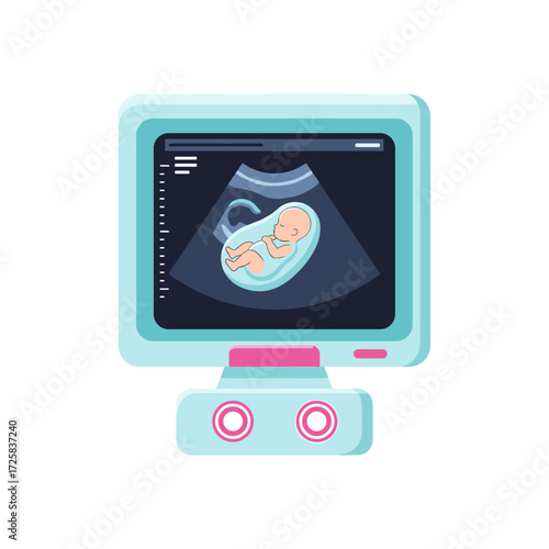 A clear ultrasound image displaying a developing fetus within the womb on a medical monitor.