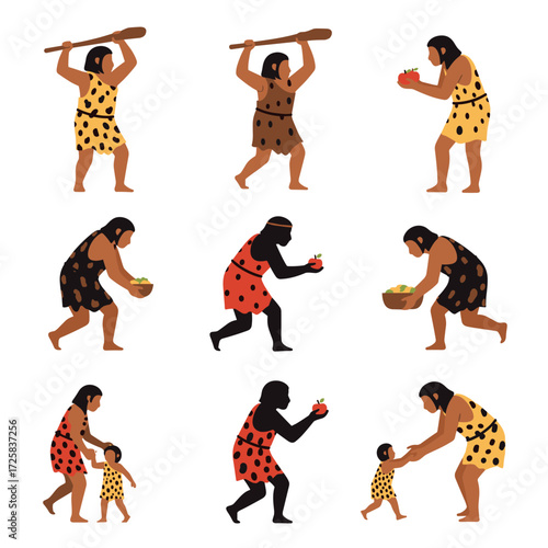 Early humans engaged in various activities including hunting gathering and family care.