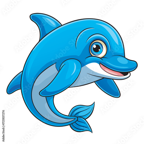 Cartoon dolphin with blue skin and white belly