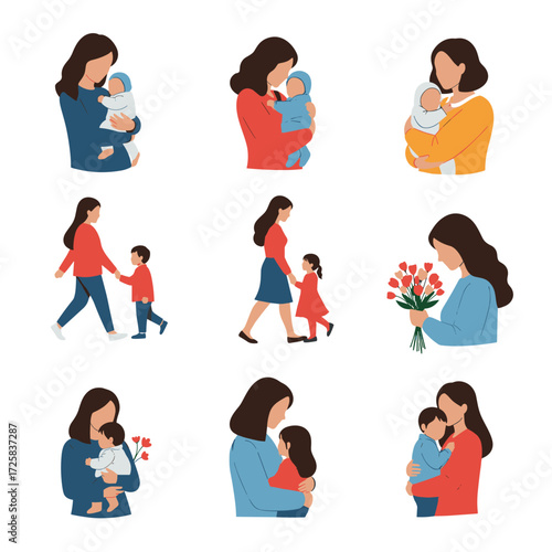 Beautiful depictions of mothers nurturing their children and families with love and care.