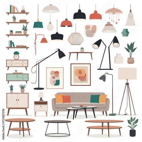 A curated selection of modern home decor lighting and furniture pieces for stylish living spaces.