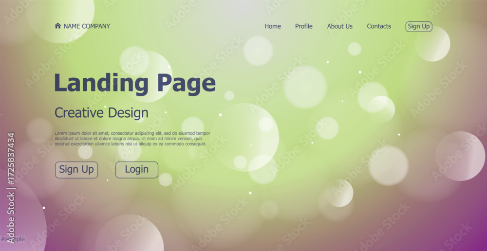 Landing page one page creative bokeh website web page design - Vector illustration