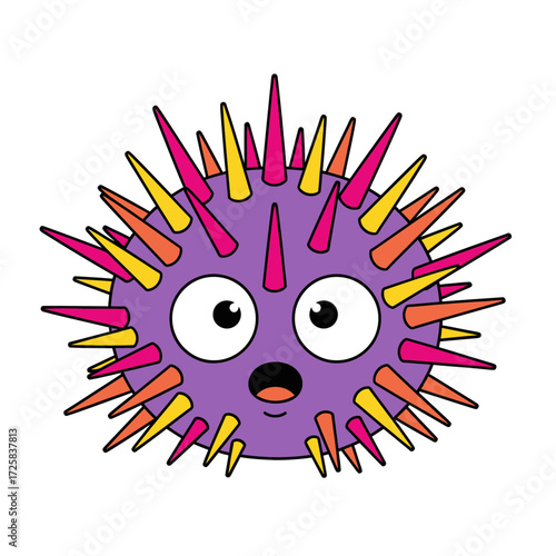 Colorful Cartoon Sea Urchin with Surprised Expression