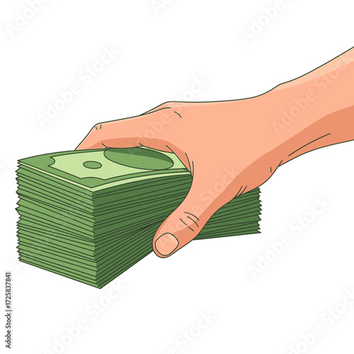 Hand Holding a Thick Stack of Cash Illustration