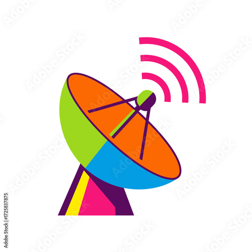 Vibrant Satellite Dish with Signal Waves in Bold Geometric Style