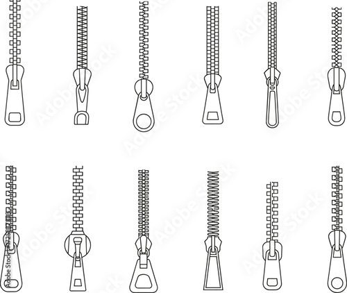 Zipper collection, fashion accessory, garment fastener, sewing tool, clothing detail, textile hardware, zipper design, apparel component, tailoring supply, fashion element