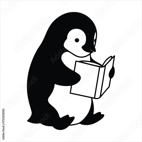 Cute penguin reading a book adorable wildlife creature enjoying literature study animal character whimsical