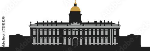 Classical Dome Building Silhouette with Cross and Symmetrical Architecture for Governmental or Religious Landmark Vector Illustration in Urban Design Concept