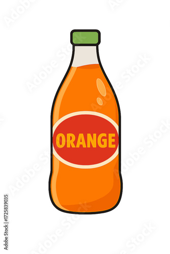 Orange juice bottle with label and green cap on transparent background bottle of orange soda
