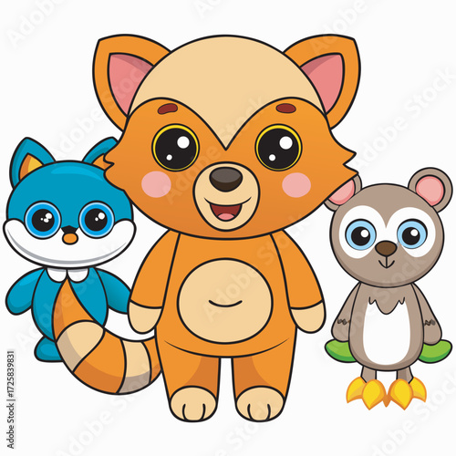 Group of cartoon animals, standing cheerfully
