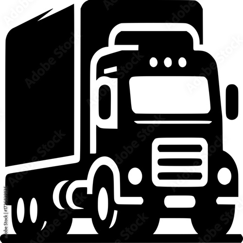 Logistics on Wheels: A meticulously crafted monochrome illustration of a powerful and robust semi-trailer truck, symbolizing the backbone of transport and commerce.