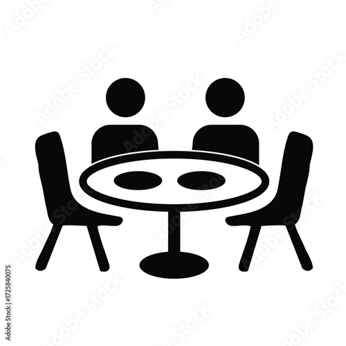 Iconic symbol of two people having a quiet lunch, intimate dinner date, or serious business meeting