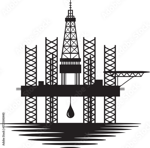Silhouette of an offshore oil drilling rig with water reflections industrial energy exploration concept