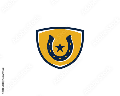 Horseshoe design logo with surrounding emblem