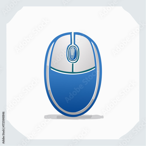 A sleek, modern computer mouse with a blue and silver design, presented in a clean, isolated studio setting.