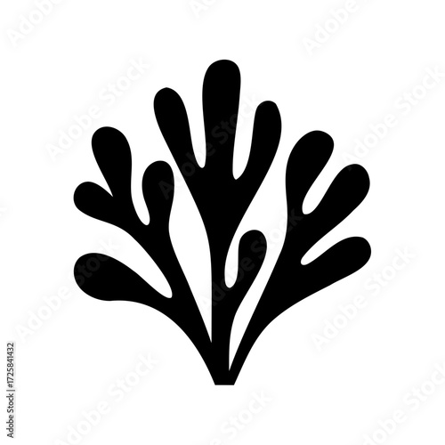 Stylized Black Seaweed Silhouette on White Background, Simple Graphic Design Element