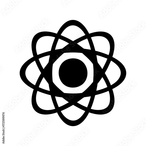 Stylized atom icon with central circle and orbiting paths for energy