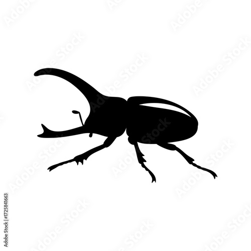 A silhouette of a rhinoceros beetle, showing its strong and unique form