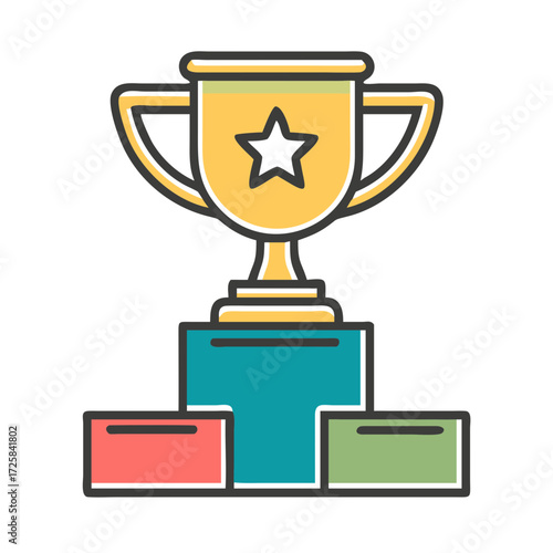 Golden trophy cup with star on winner podium achievement award success competition victory champion best prize