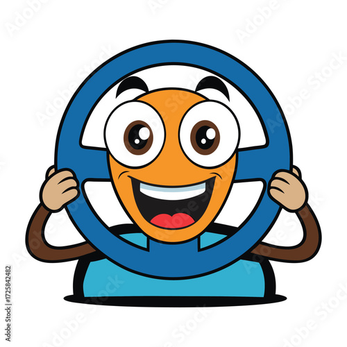 A cheerful driving emoji grips the steering wheel, eyes focused and smiling, ready for the road. Perfect for expressing travel, driving fun, or road trip vibes.
