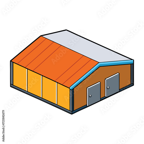 A detailed cross-section of an OW poly warehouse, showing structural framework, storage racks, and interior layout for efficient space and workflow management.
