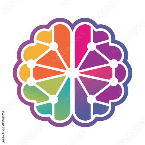 Colorful abstract brain network with gradient colors and white nodes connection technology