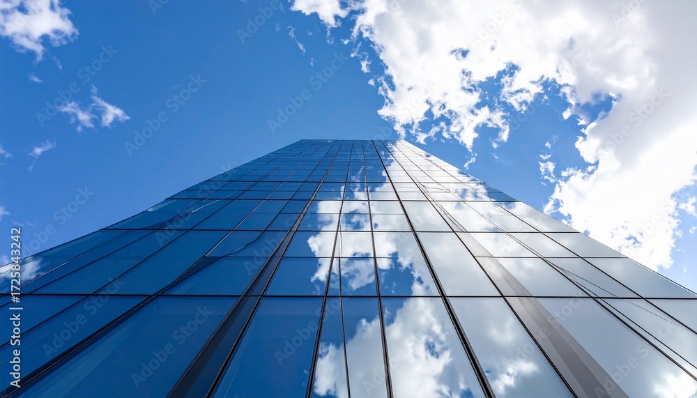 Fototapeta premium Modern Glass Skyscraper Reflecting Clouds