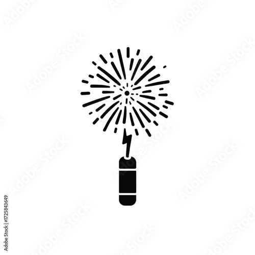 Black sparkler with radiating lines and lightning bolt