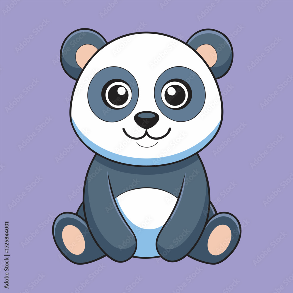 Naklejka premium Cute cartoon panda sitting on a light purple background with a sweet smile