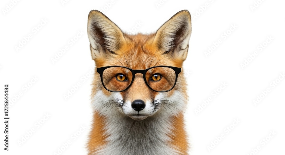 Obraz premium fox wearing glasses, spectacles eyewear, on a solid white background