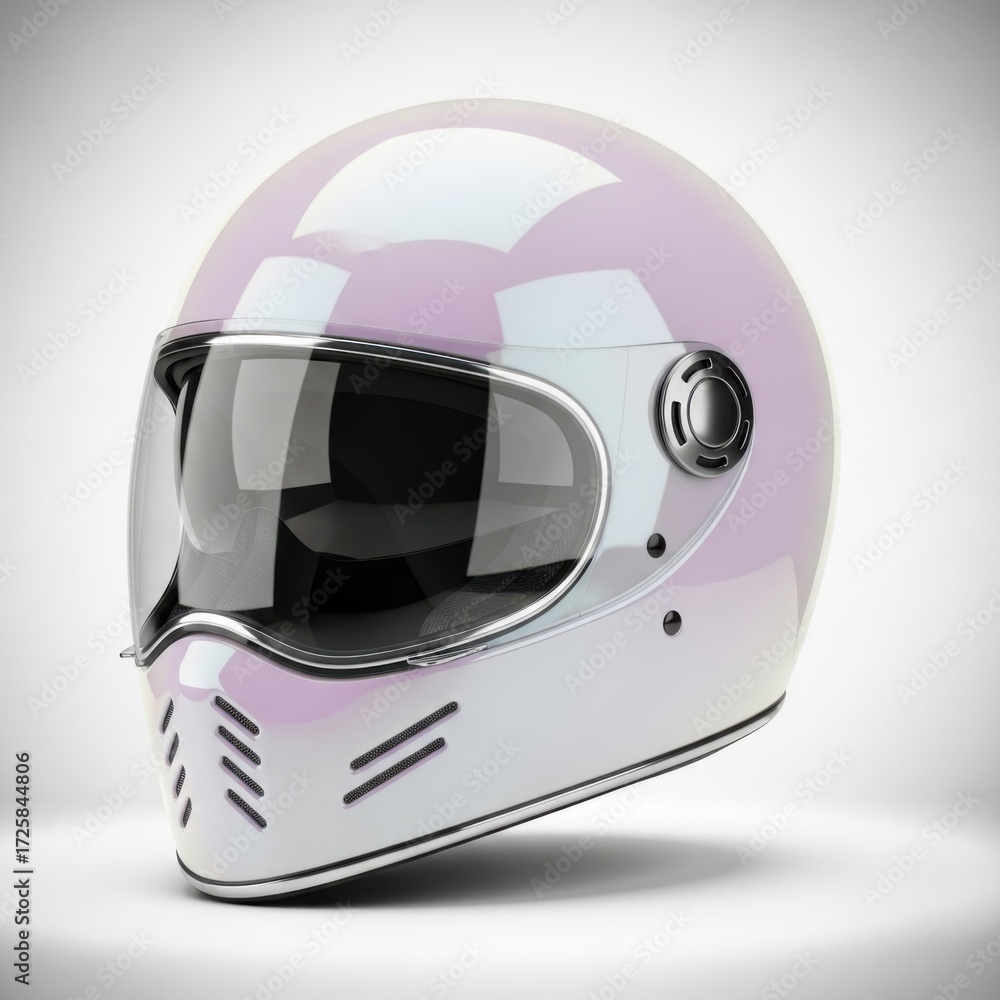 Fototapeta premium Stylish white motorcycle helmet with tinted visor isolated on white background