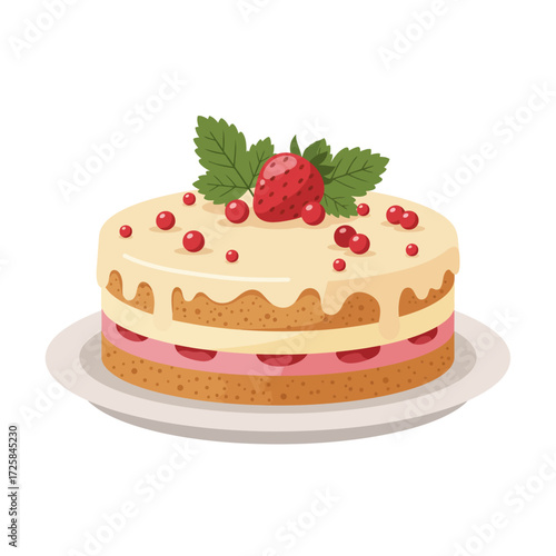 a strawberry cake illustration isolated on white background