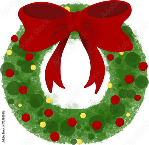 christmas wreath with red ribbon