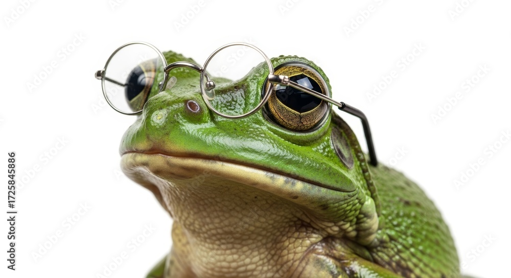 Obraz premium frog wearing glasses, spectacles eyewear, on a solid white background