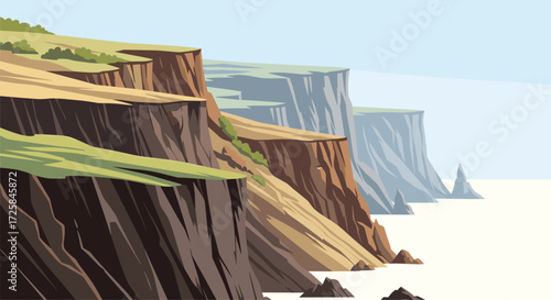 Pixel art depiction of coastal cliffs overlooking a calm sea.