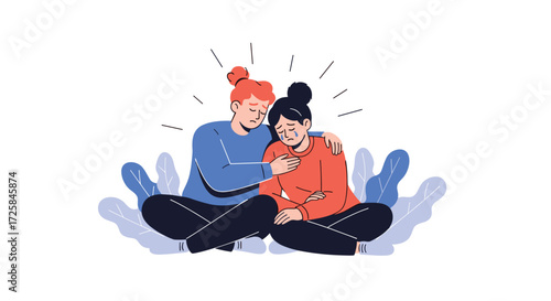 Two women comfort each other during a difficult time in their lives.