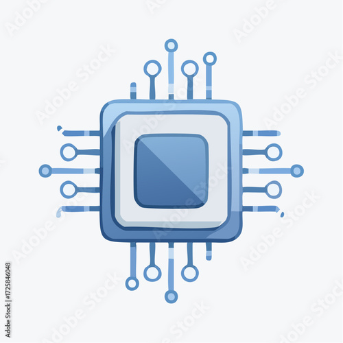 Stylized blue icon of a computer microprocessor chip, representing a central processing unit with integrated circuit connections.