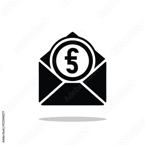 Black pound sterling coin in open envelope silhouette