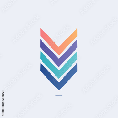Free Download A minimalist graphic design featuring a downward-pointing chevron shape composed of stacked, colored stripes. - GFXLoad