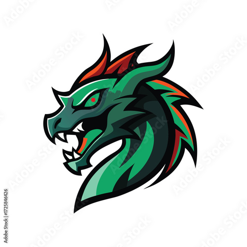 Wallpaper Mural Coiled Aggressive Dragon Head Breathing Stylized Illustration Torontodigital.ca