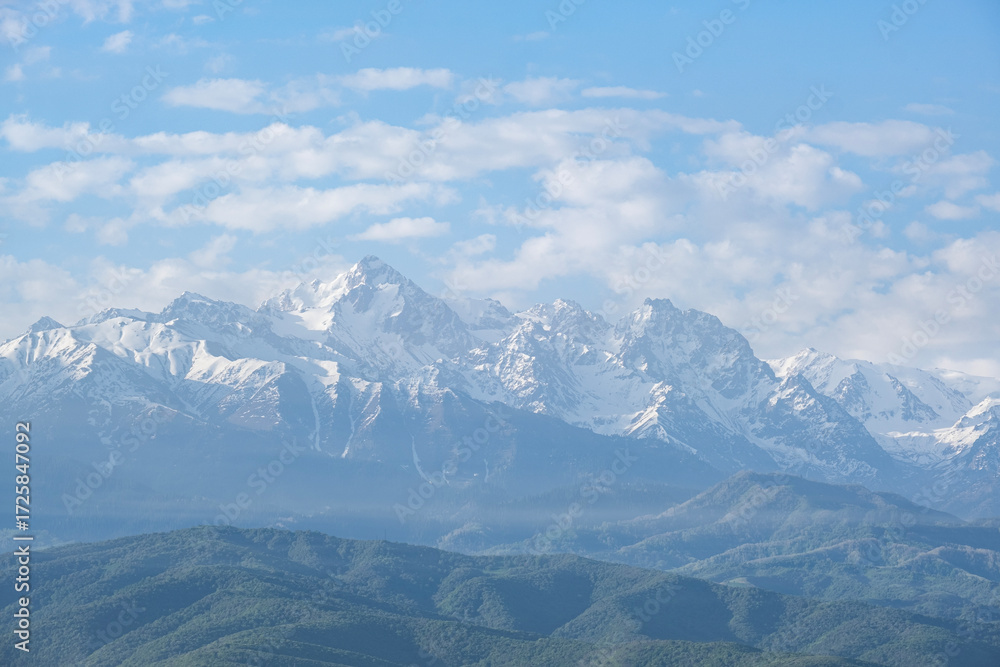 Fototapeta premium Mountain landscape near Almaty, view of the Trans-Ili Alatau mountains.