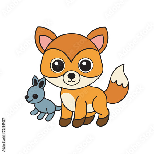 Cute fox and mouse cartoon, adorable animals