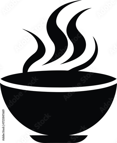 Hot Soup Bowl with Steam Silhouette on white background